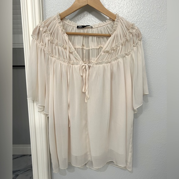 Zara Off White semi-sheer top - Picture 3 of 5
